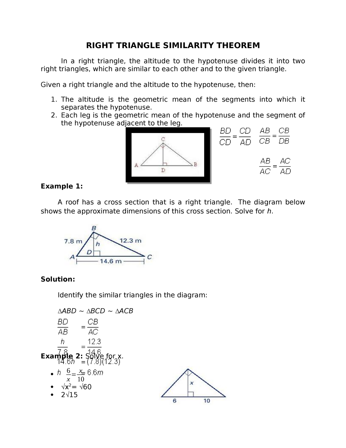 80 Printable Similar Right Triangles Worksheet 72