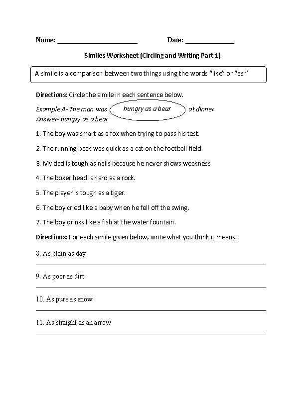 80 Printable Simile And Metaphor Worksheets 10