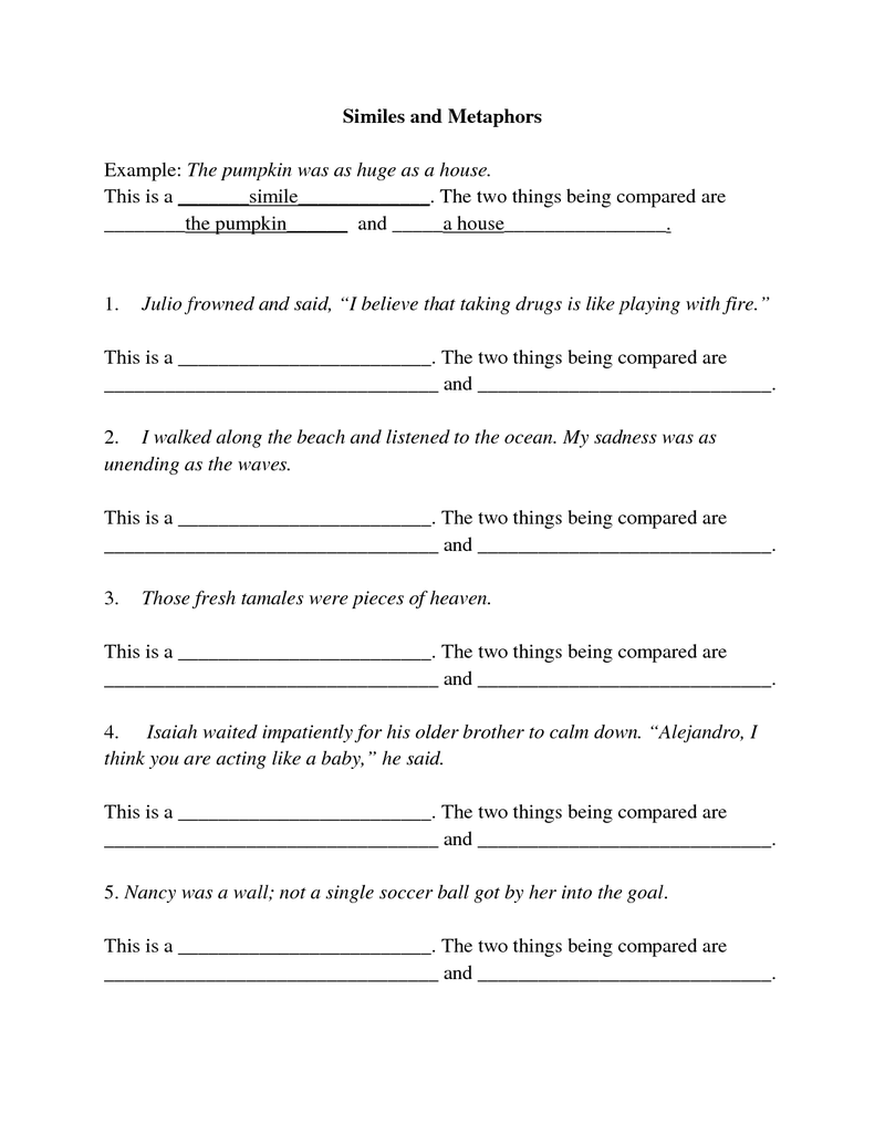 80 Printable Simile And Metaphor Worksheets 13