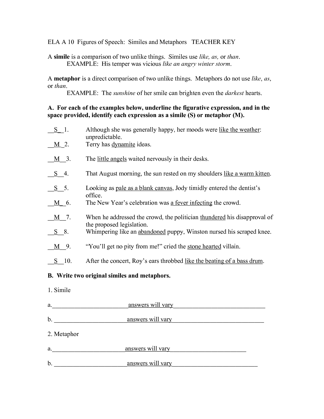 80 Printable Simile And Metaphor Worksheets 16