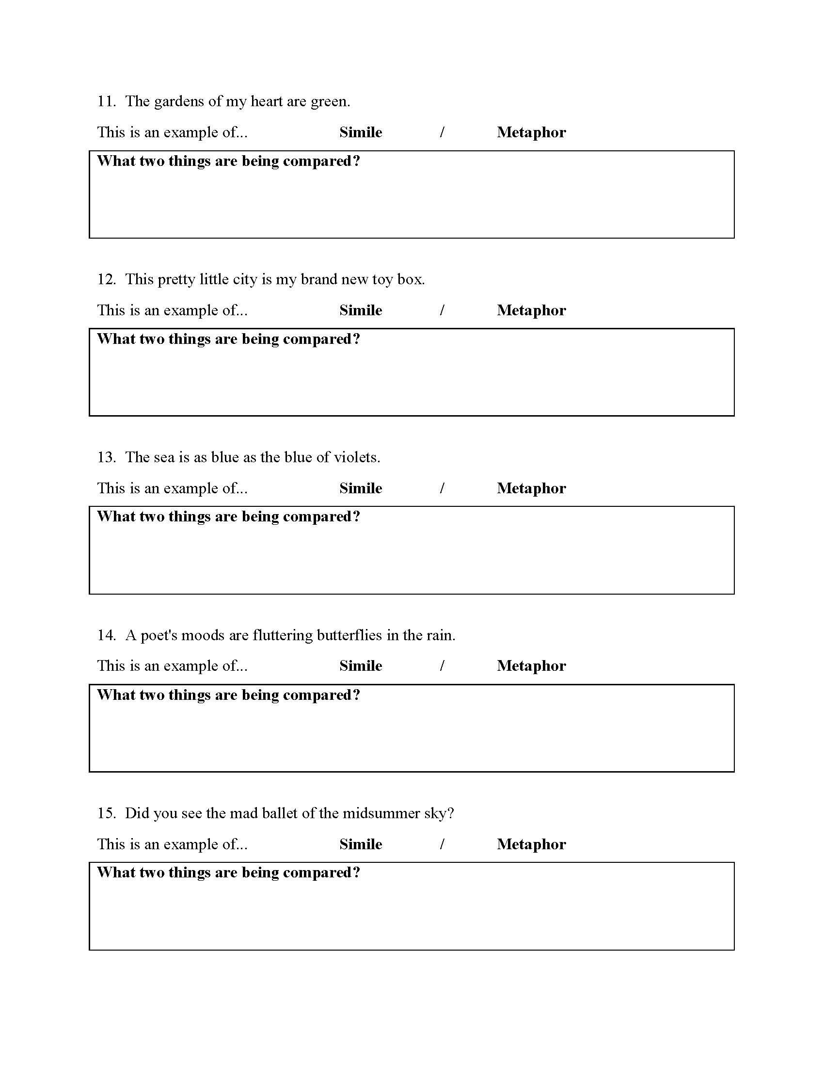 80 Printable Simile And Metaphor Worksheets 17