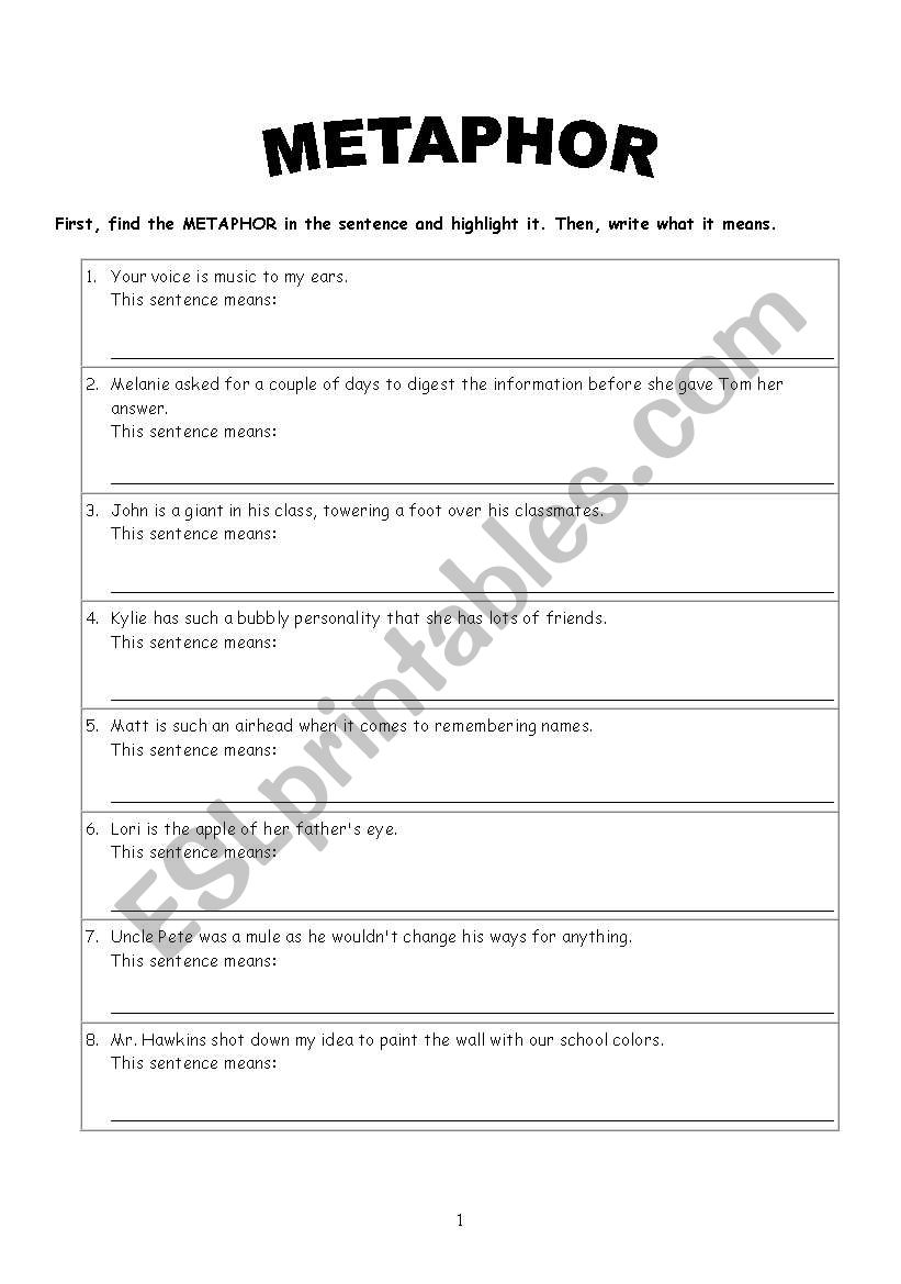 80 Printable Simile And Metaphor Worksheets 2