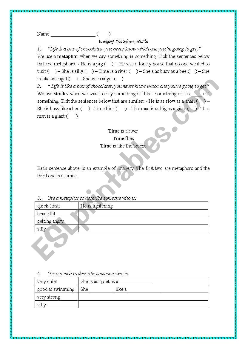 80 Printable Simile And Metaphor Worksheets 22