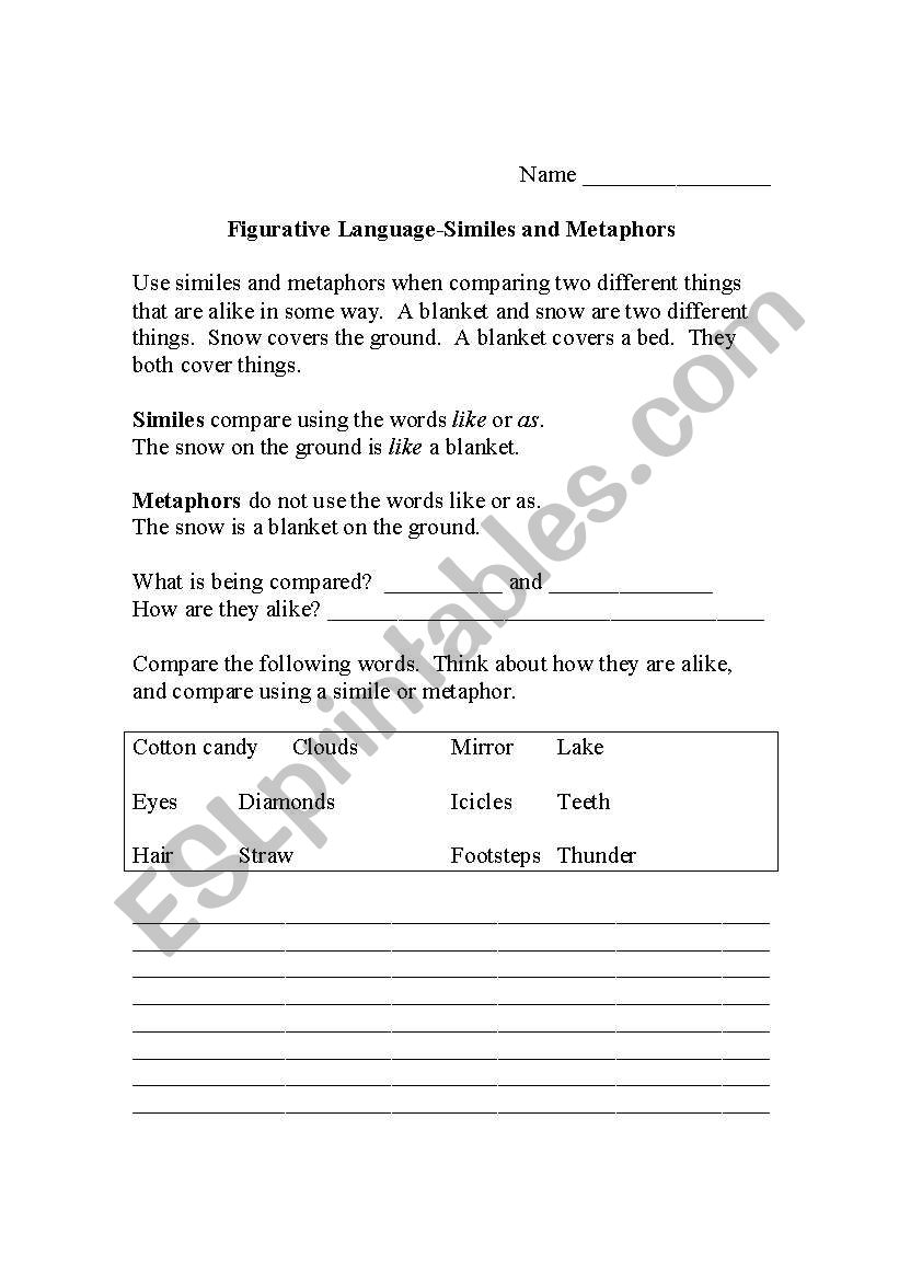 80 Printable Simile And Metaphor Worksheets 24