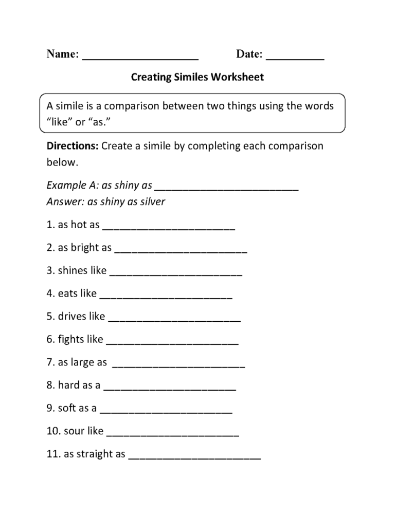 80 Printable Simile And Metaphor Worksheets 25