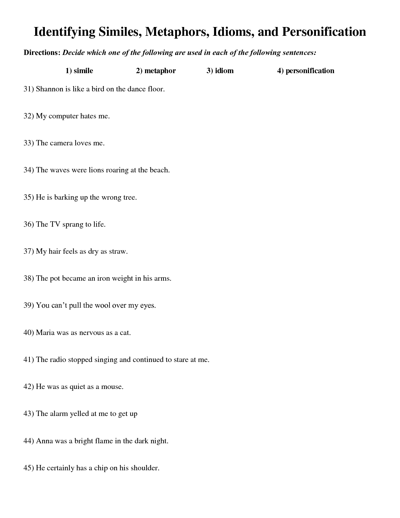 80 Printable Simile And Metaphor Worksheets 28