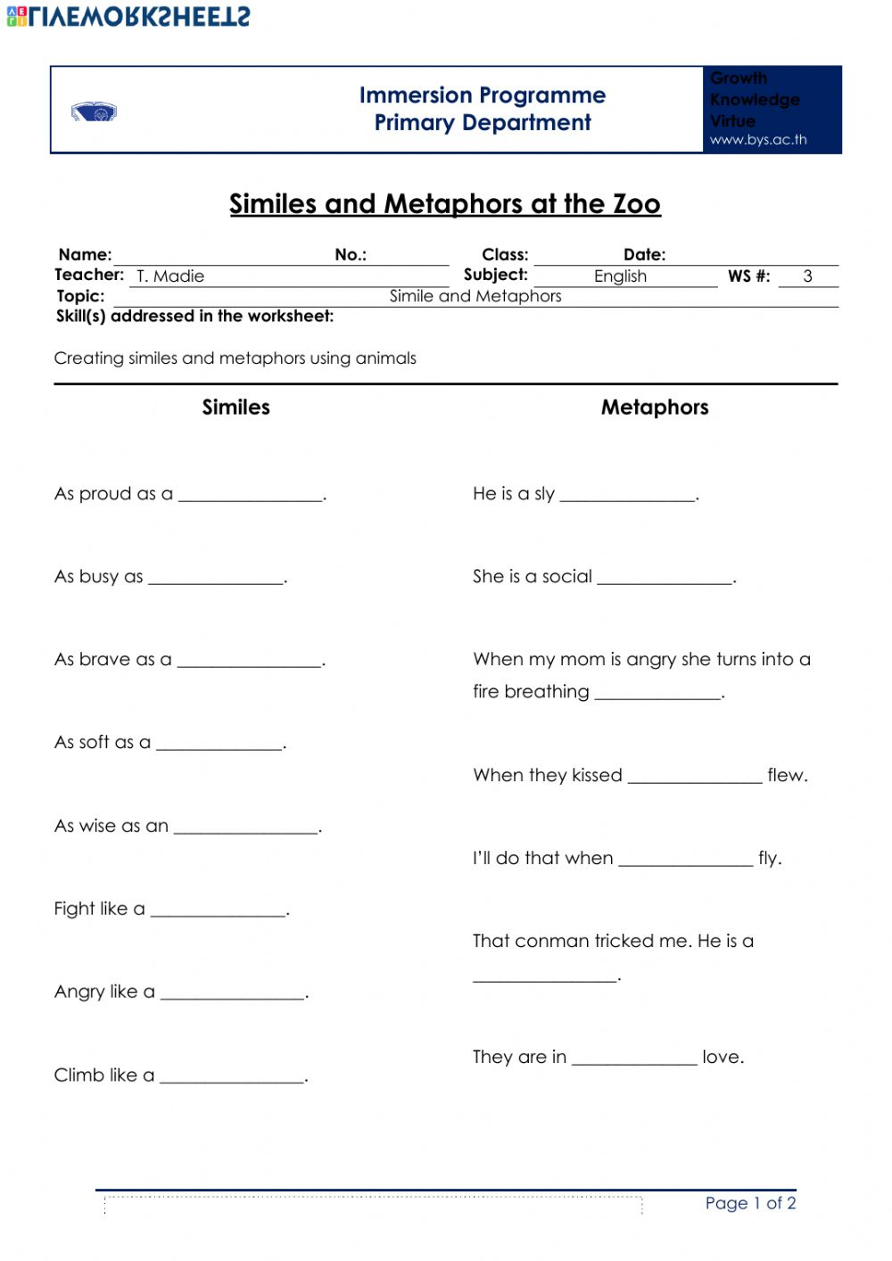 80 Printable Simile And Metaphor Worksheets 29