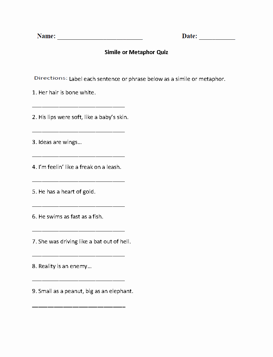 80 Printable Simile And Metaphor Worksheets 30