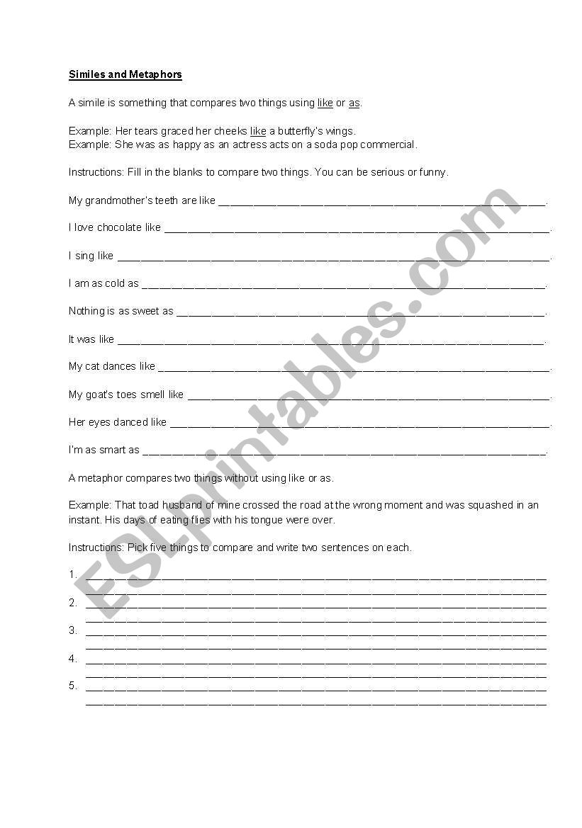 80 Printable Simile And Metaphor Worksheets 41