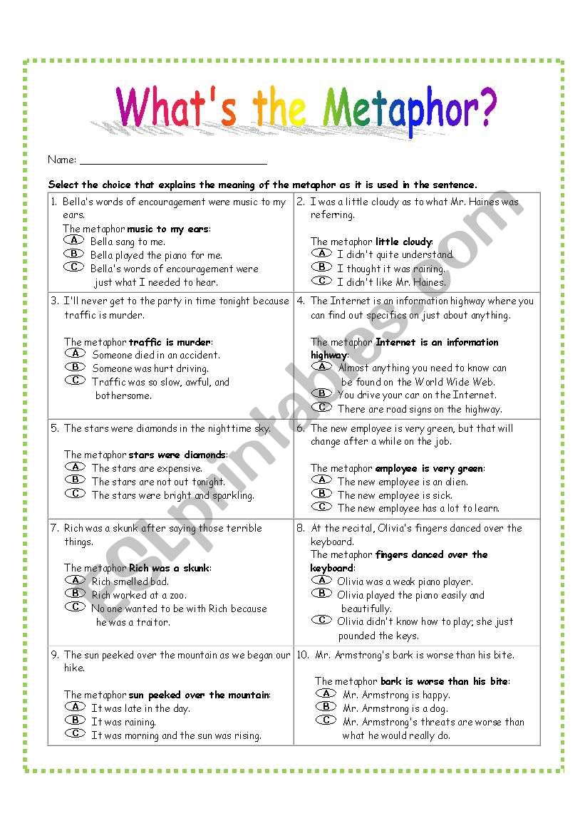 80 Printable Simile And Metaphor Worksheets 42