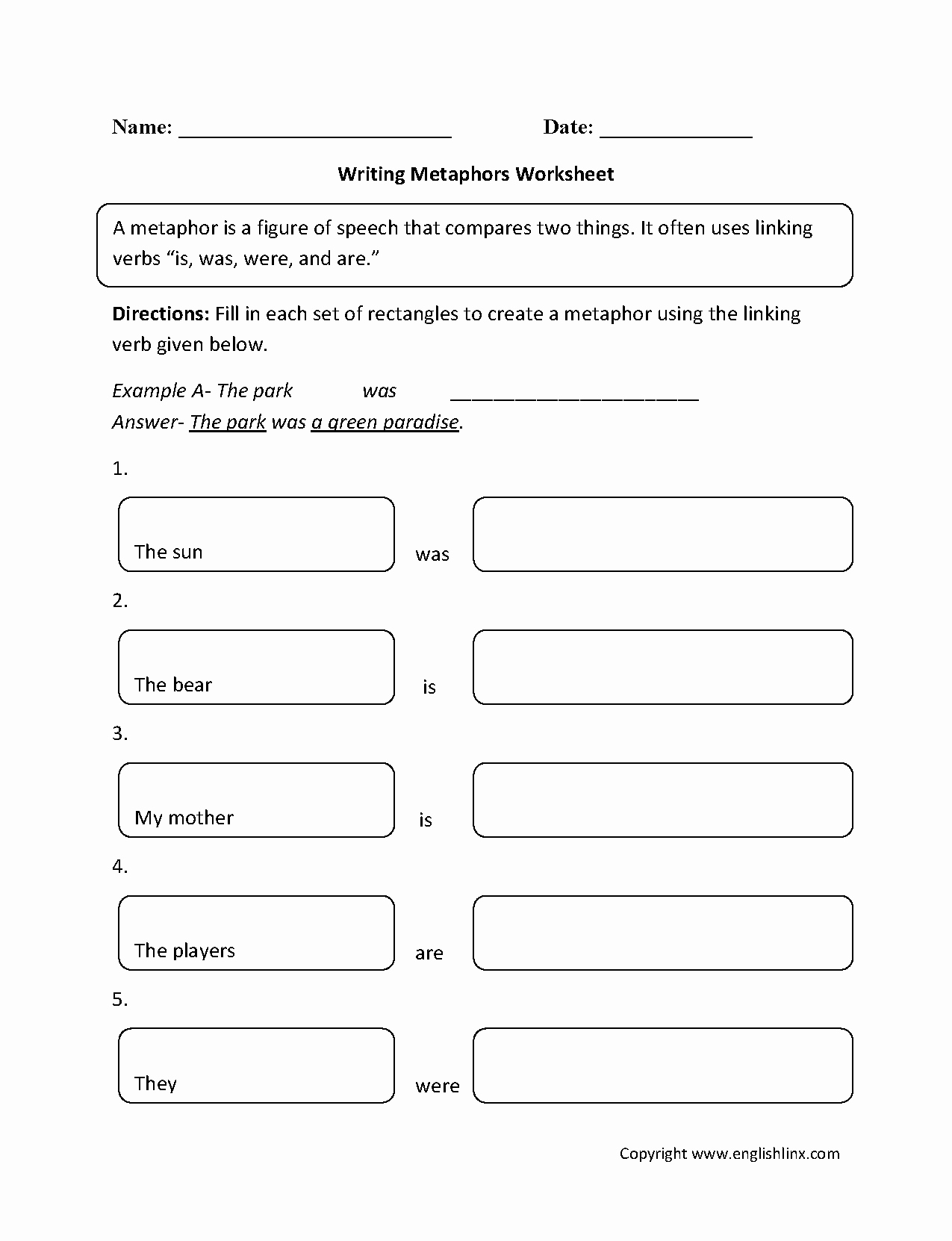 80 Printable Simile And Metaphor Worksheets 43