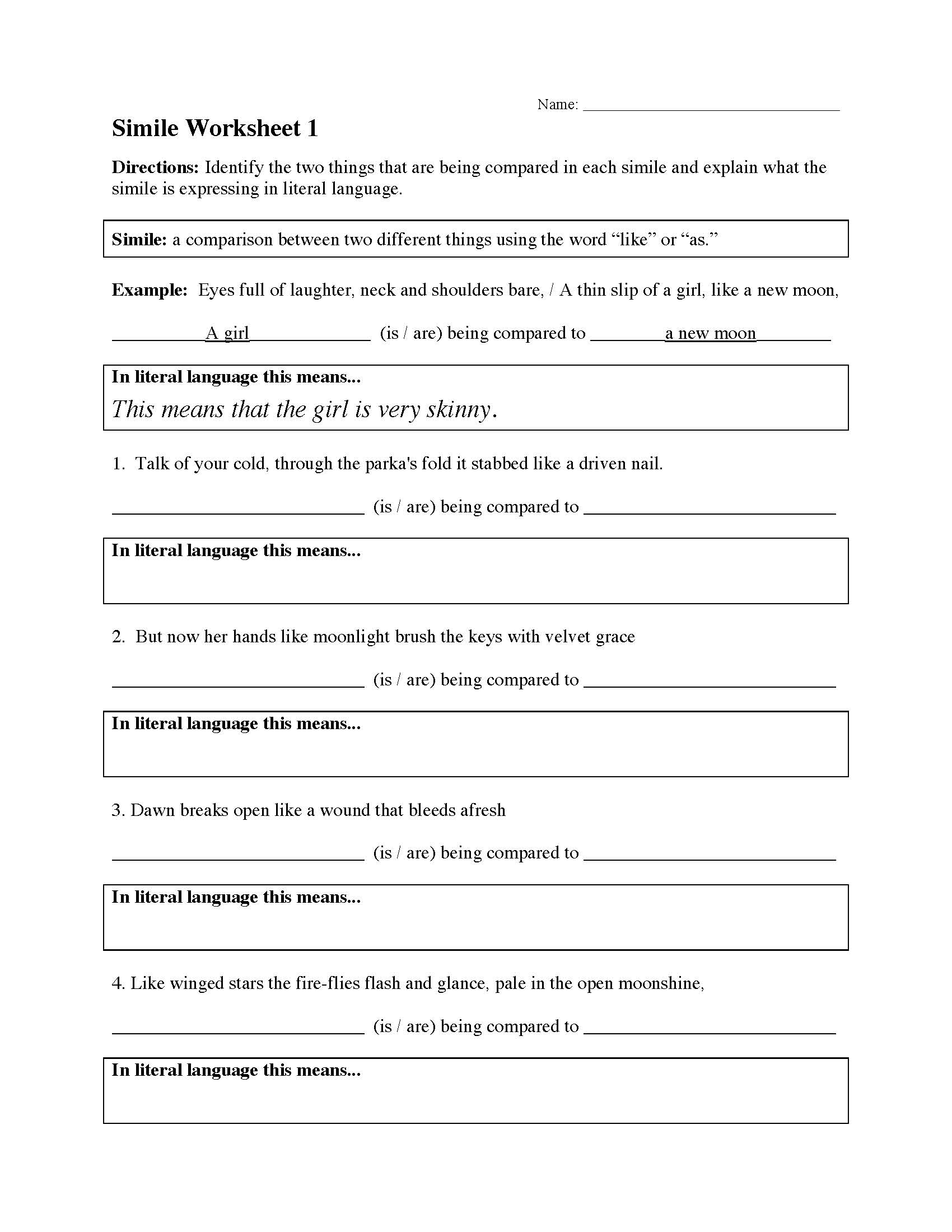 80 Printable Simile And Metaphor Worksheets 48