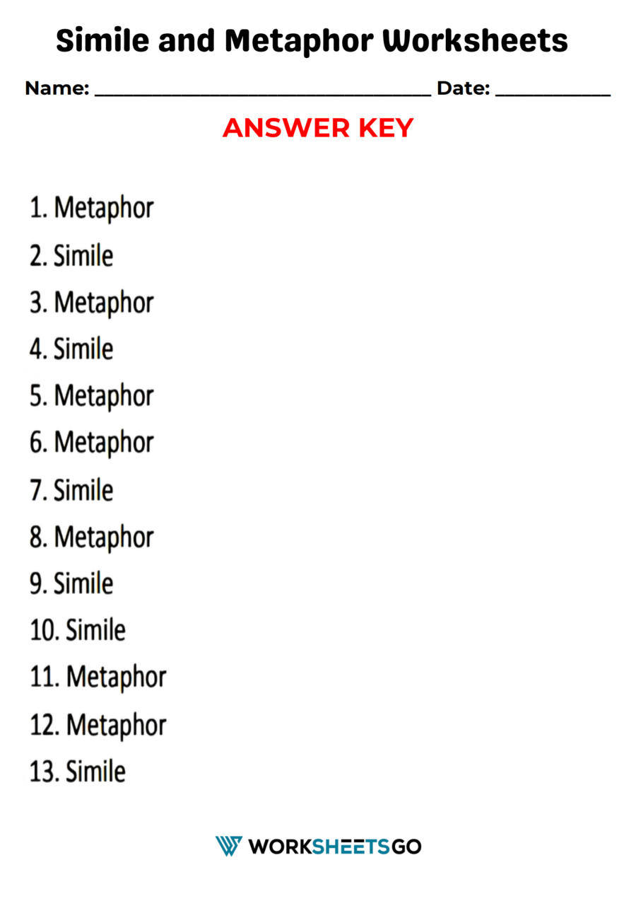 80 Printable Simile And Metaphor Worksheets 52