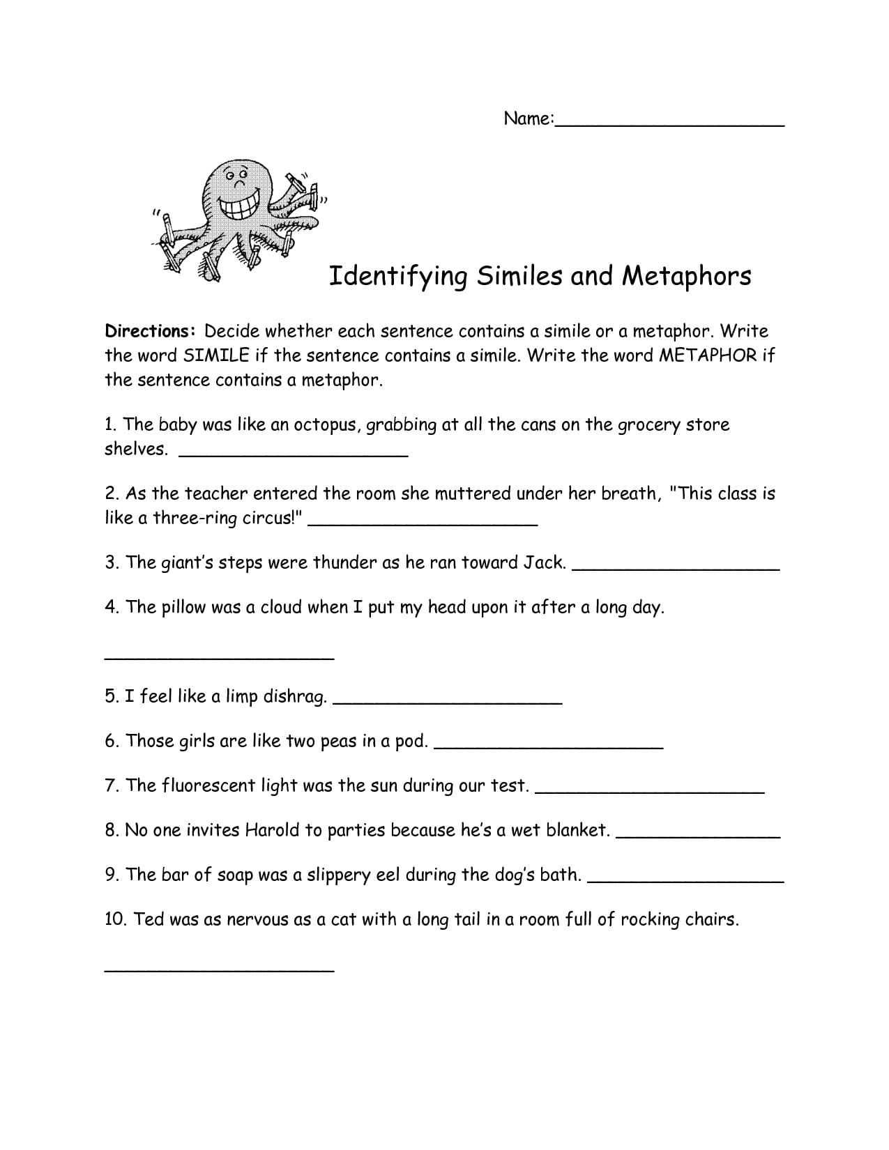 80 Printable Simile And Metaphor Worksheets 55