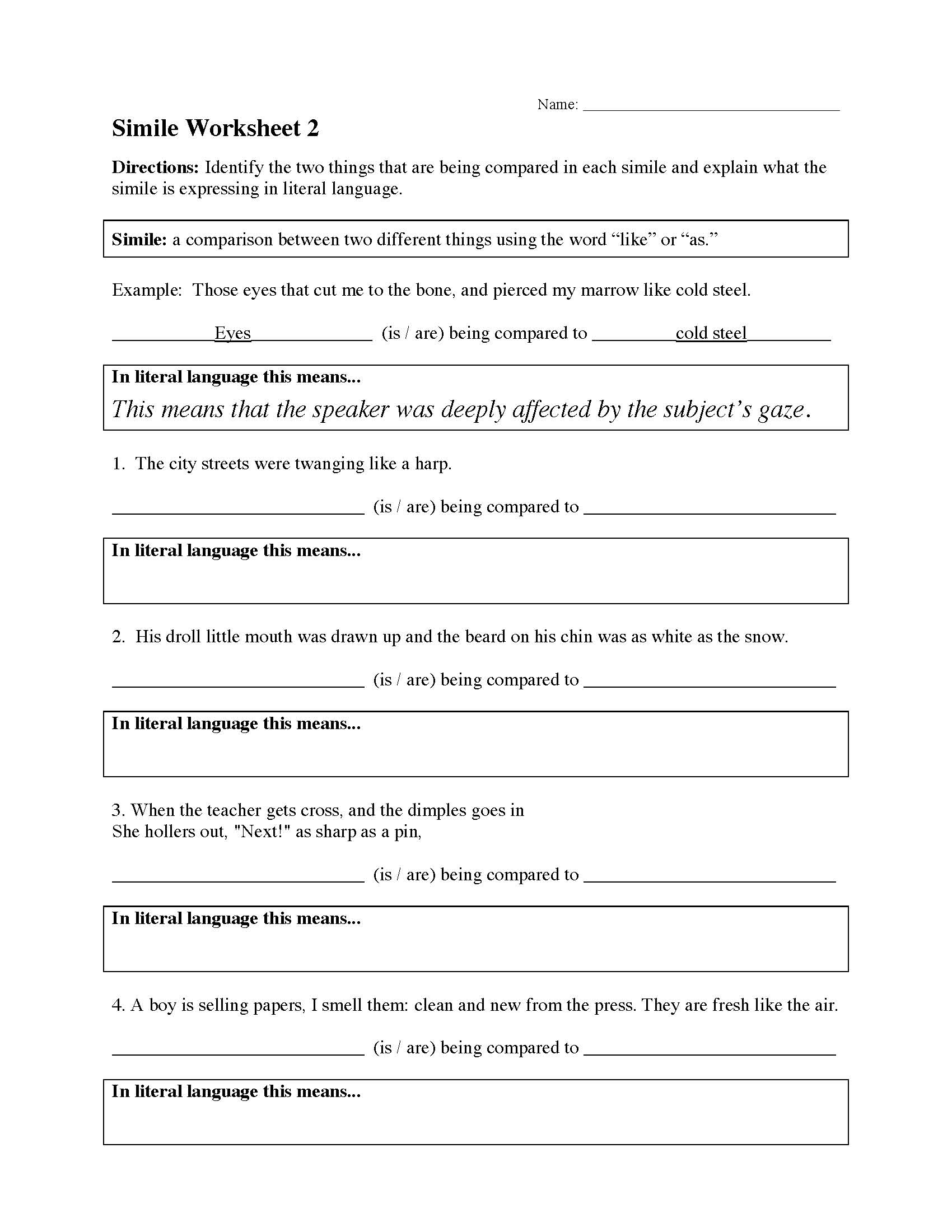 80 Printable Simile And Metaphor Worksheets 57