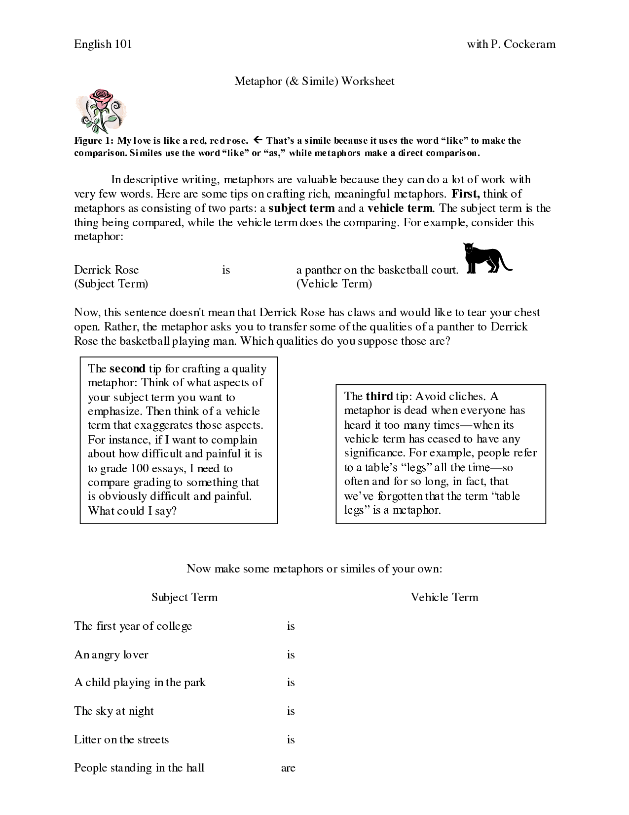 80 Printable Simile And Metaphor Worksheets 70