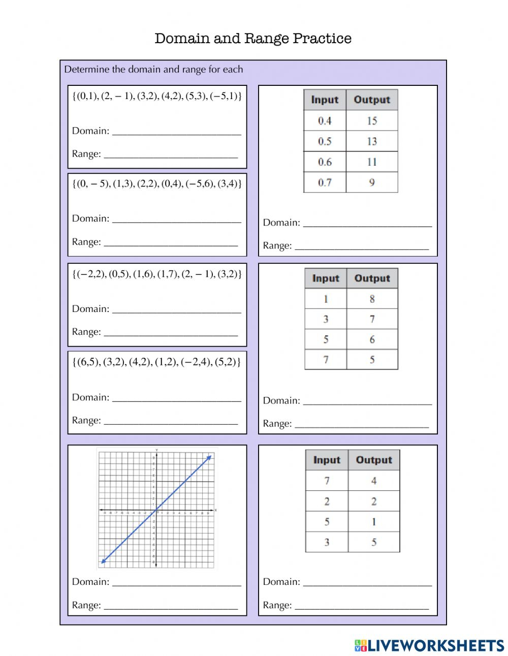 80 Printable Worksheet Domain And Range 1