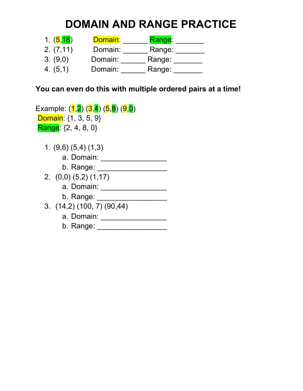 80 Printable Worksheet Domain And Range 12