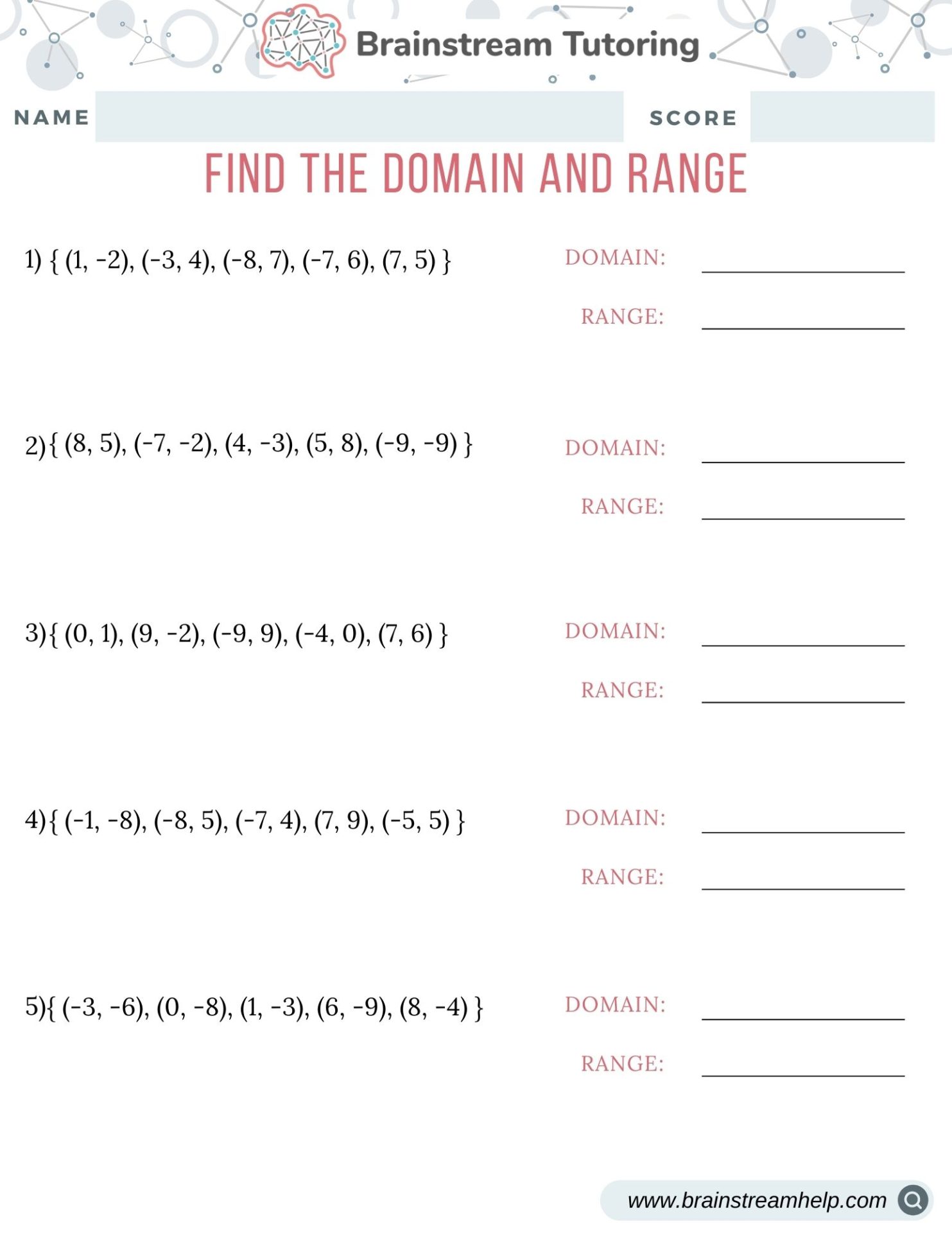 80 Printable Worksheet Domain And Range 17