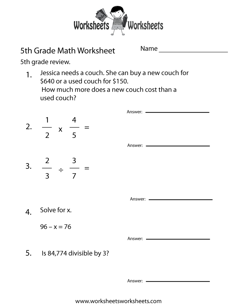 90 Printable 5Th Grad Math Worksheets 1