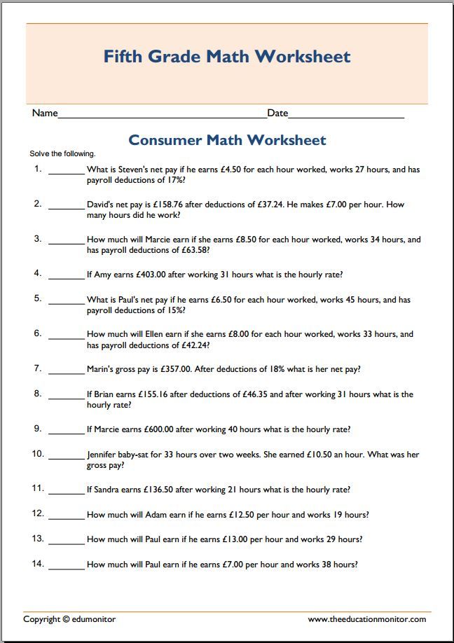 90 Printable 5Th Grad Math Worksheets 37