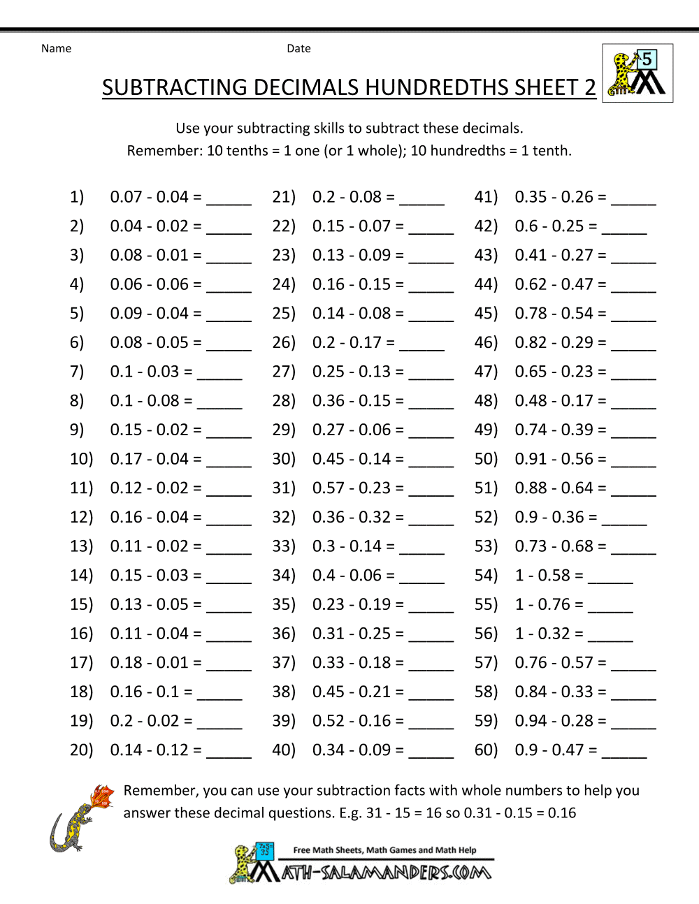 90 Printable 5Th Grad Math Worksheets 62