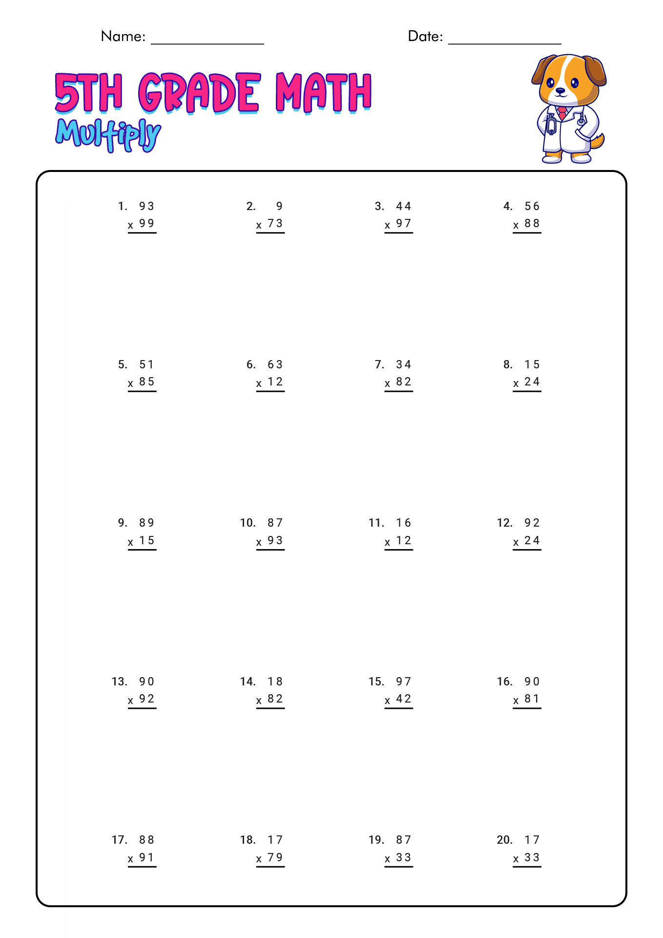 90 Printable 5Th Grad Math Worksheets 68