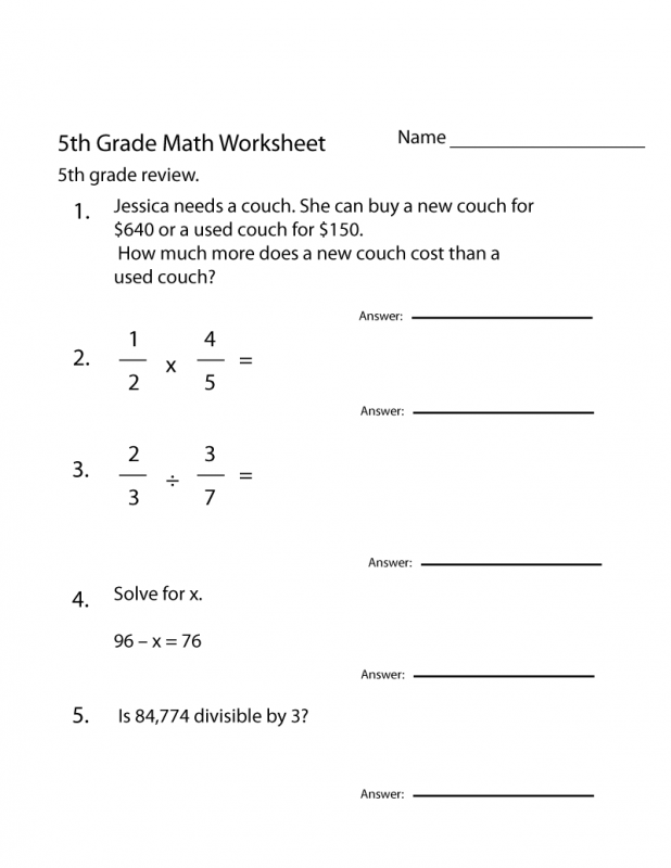 90 Printable 5Th Grad Math Worksheets 8