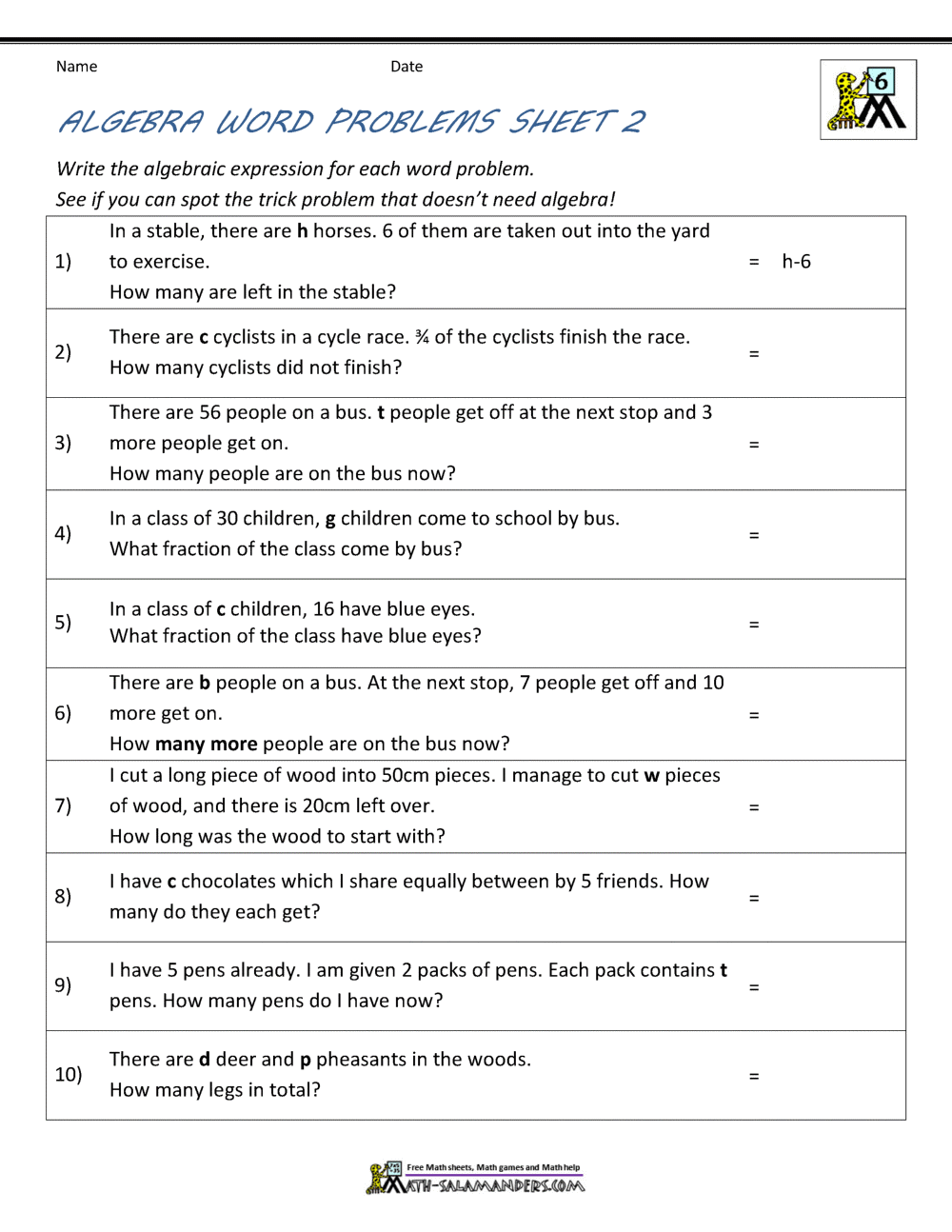 90 Printable Translating Algebraic Expressions Worksheet 27