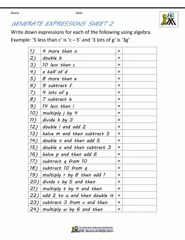 90 Printable Translating Algebraic Expressions Worksheet 3