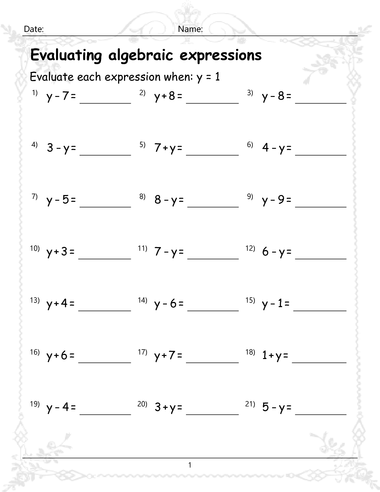 90 Printable Translating Algebraic Expressions Worksheet 36