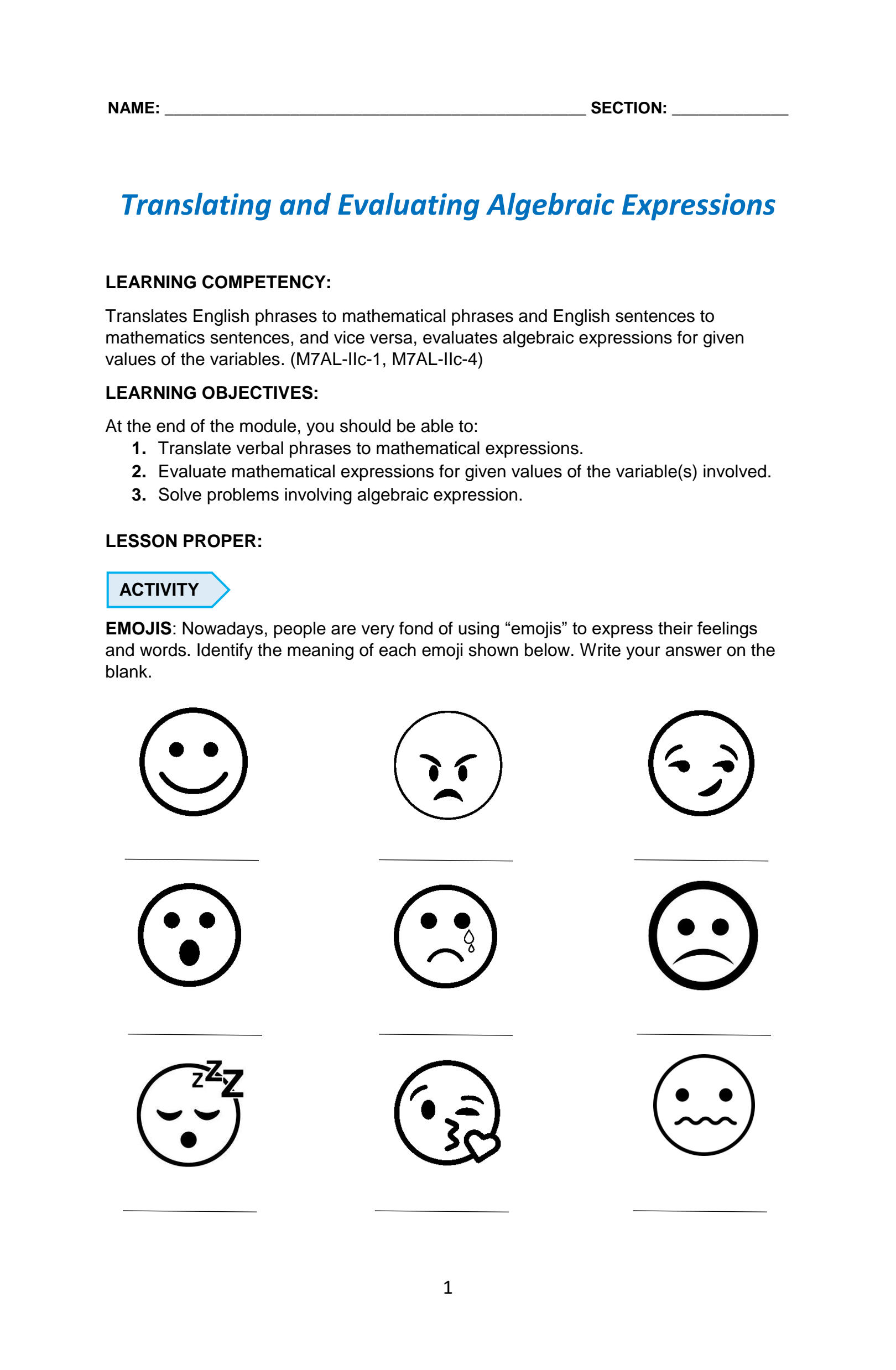 90 Printable Translating Algebraic Expressions Worksheet 61