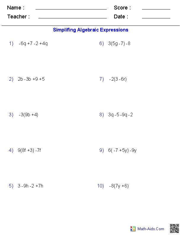 90 Printable Translating Algebraic Expressions Worksheet 66