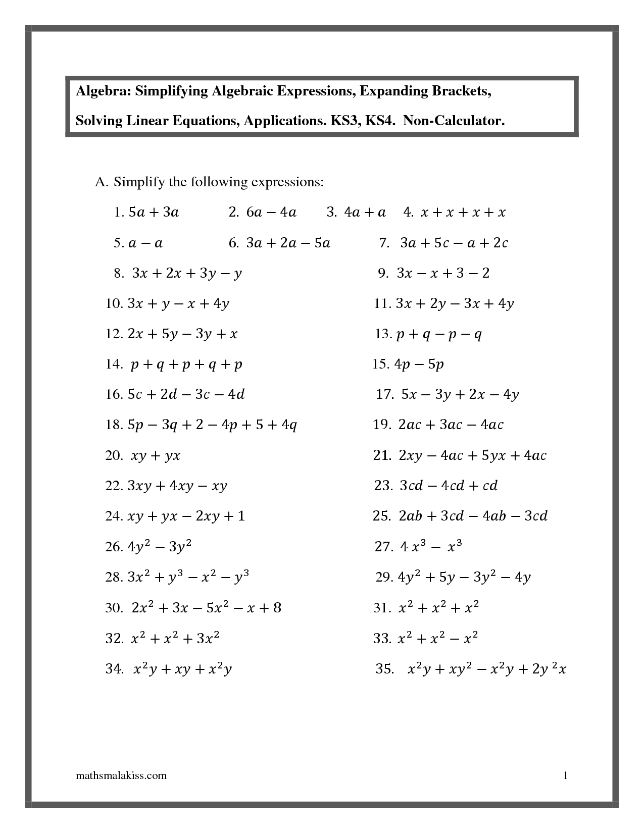 90 Printable Translating Algebraic Expressions Worksheet 87