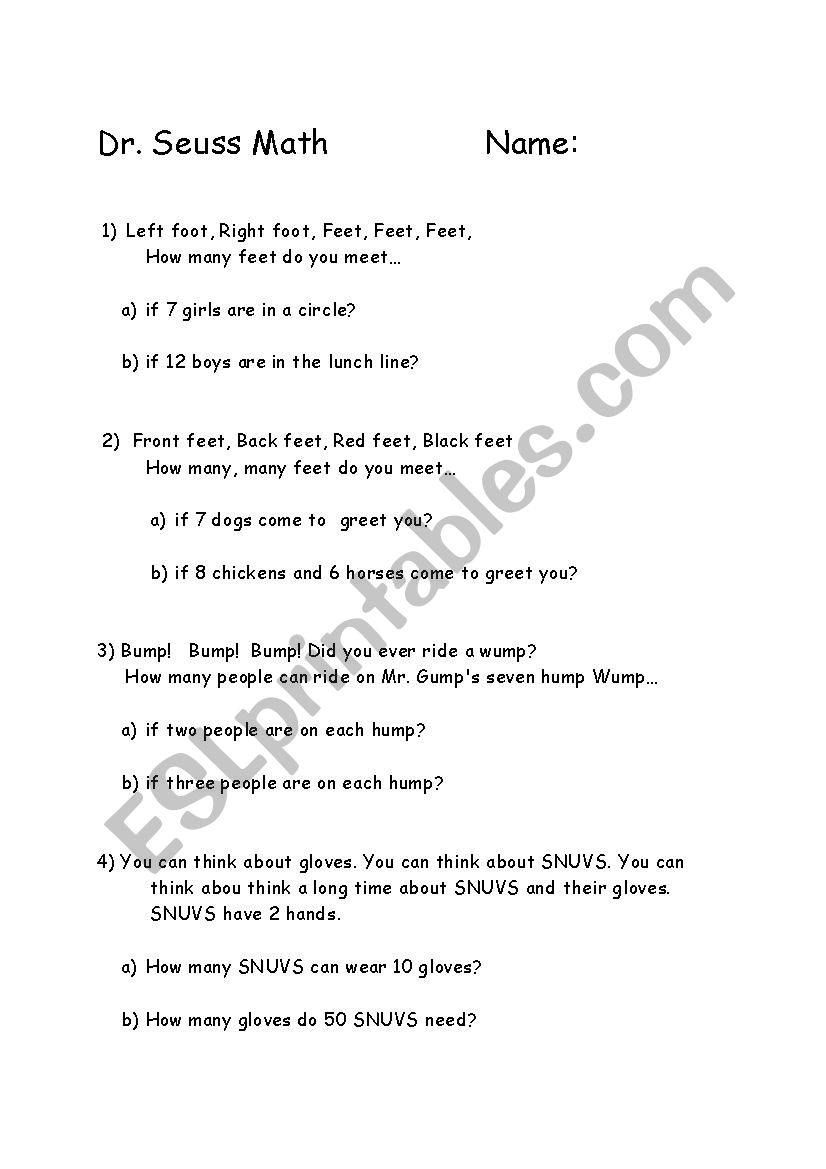 Save 85 Dr Seuss Worksheets Math 75