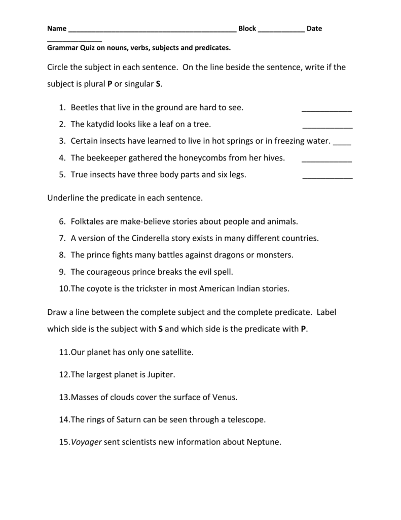 Save 85 Subjects And Predicates Worksheet 10