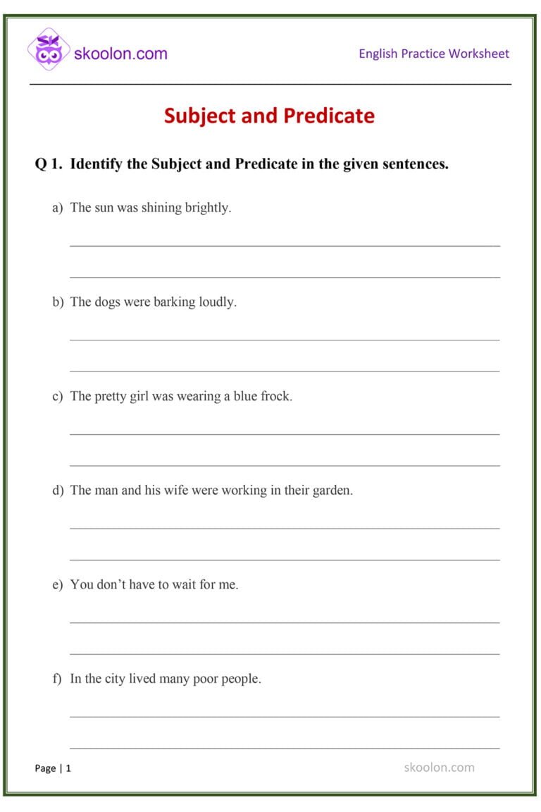 Save 85 Subjects And Predicates Worksheet 26