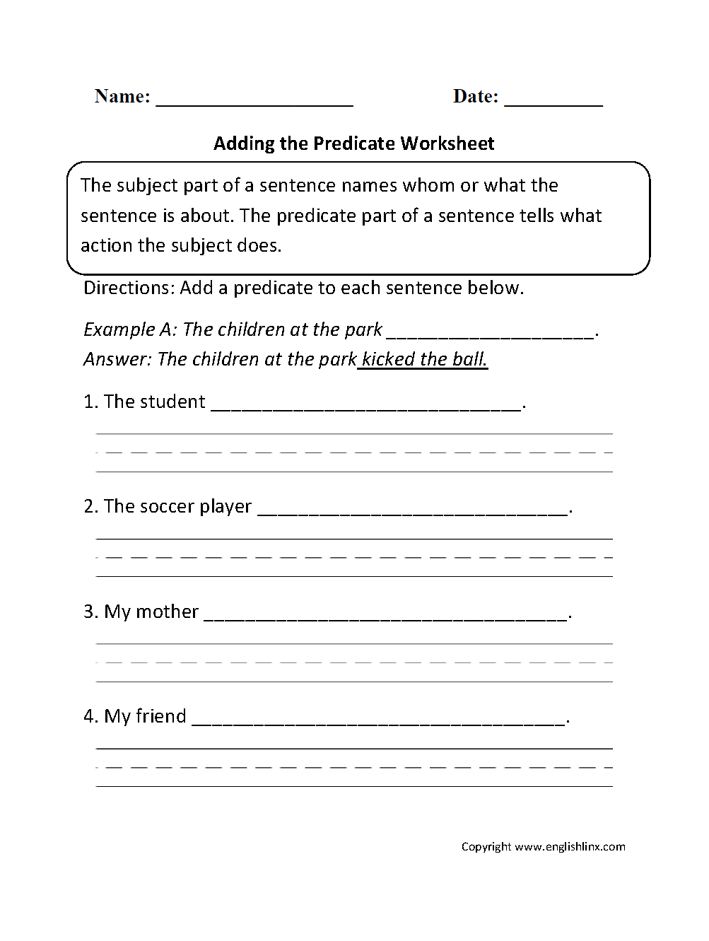 Save 85 Subjects And Predicates Worksheet 4