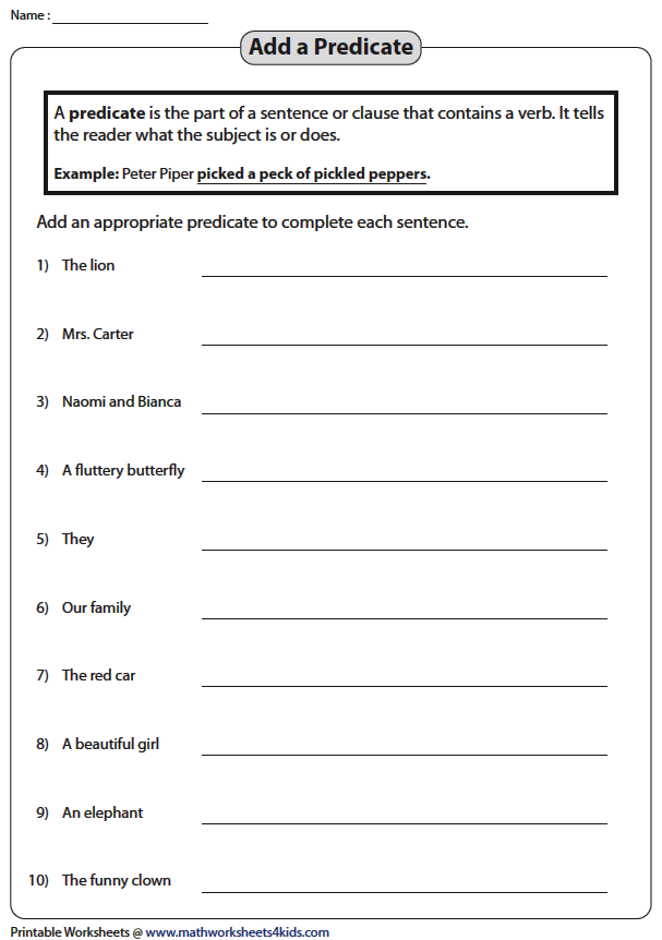 Save 85 Subjects And Predicates Worksheet 41