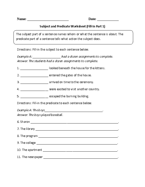 Save 85 Subjects And Predicates Worksheet 44