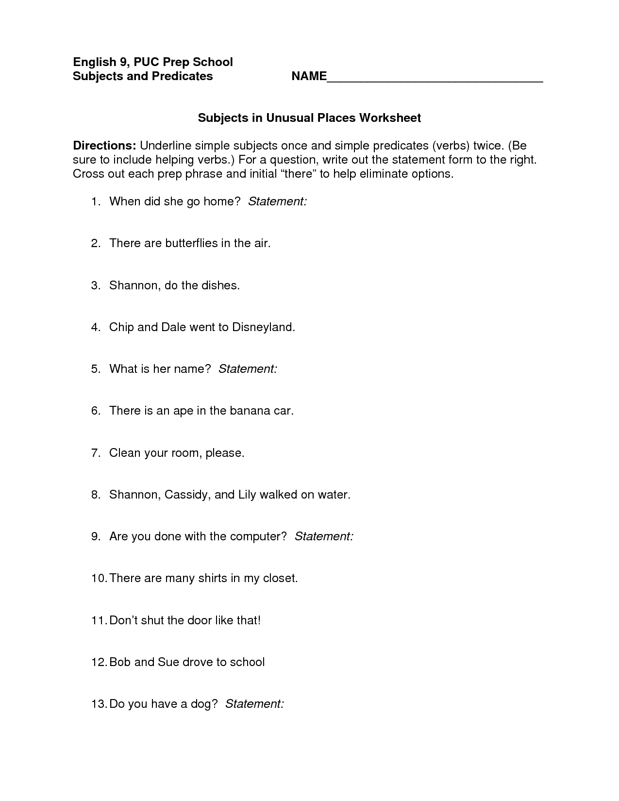 Save 85 Subjects And Predicates Worksheet 45