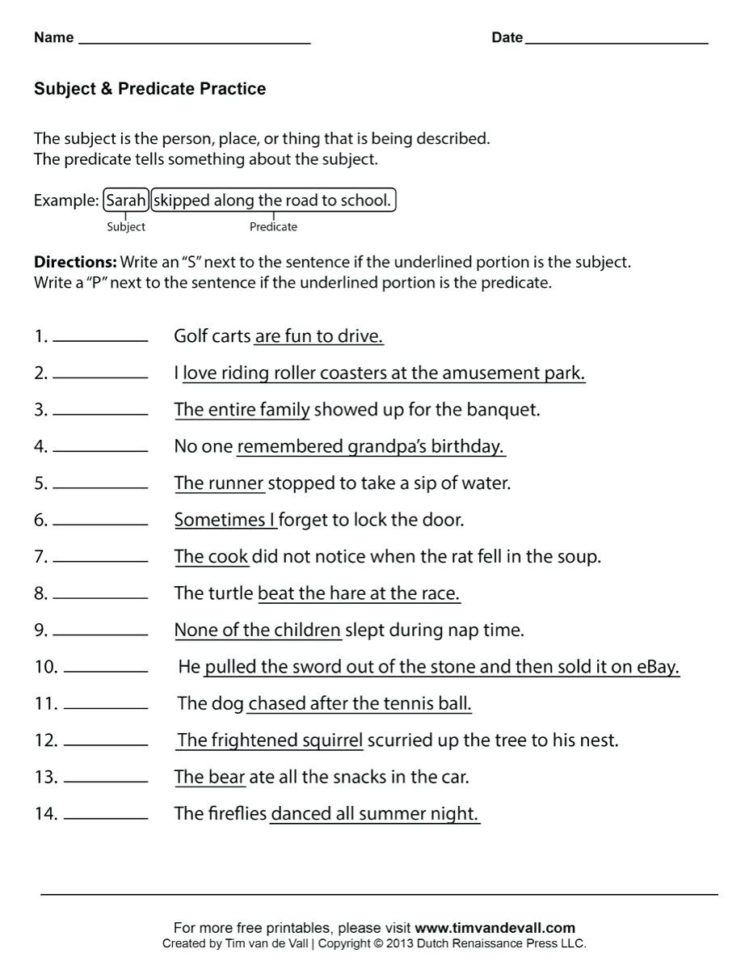 Save 85 Subjects And Predicates Worksheet 48