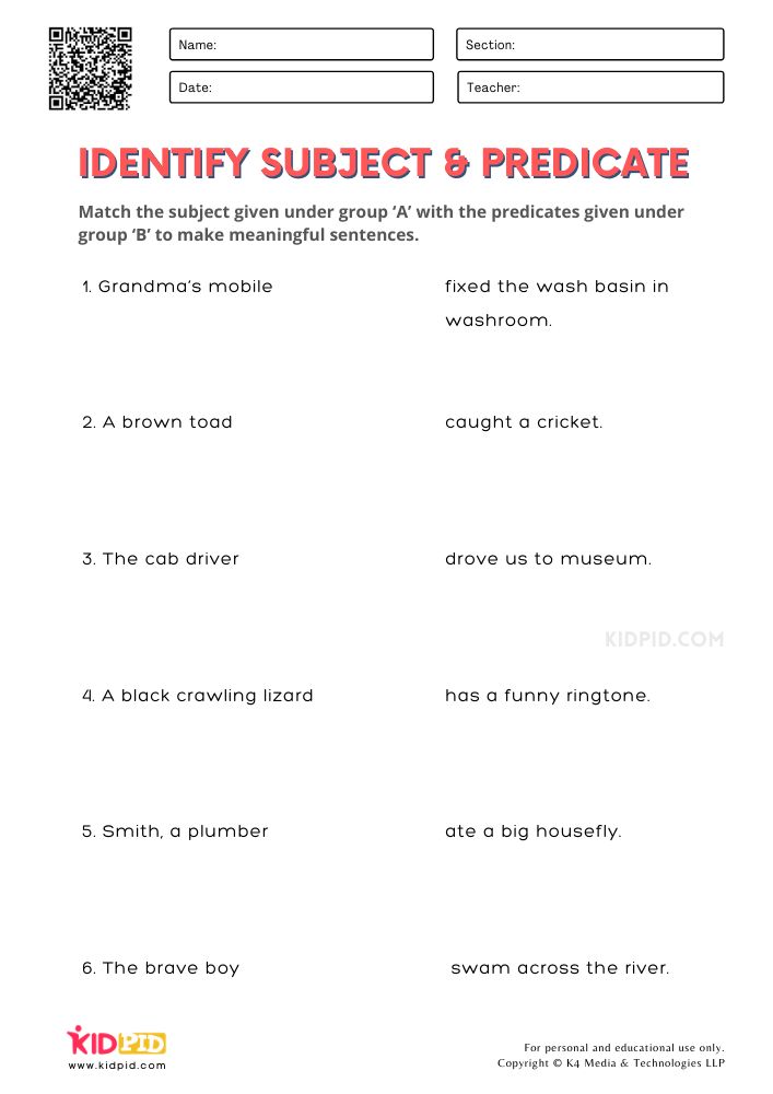 Save 85 Subjects And Predicates Worksheet 54