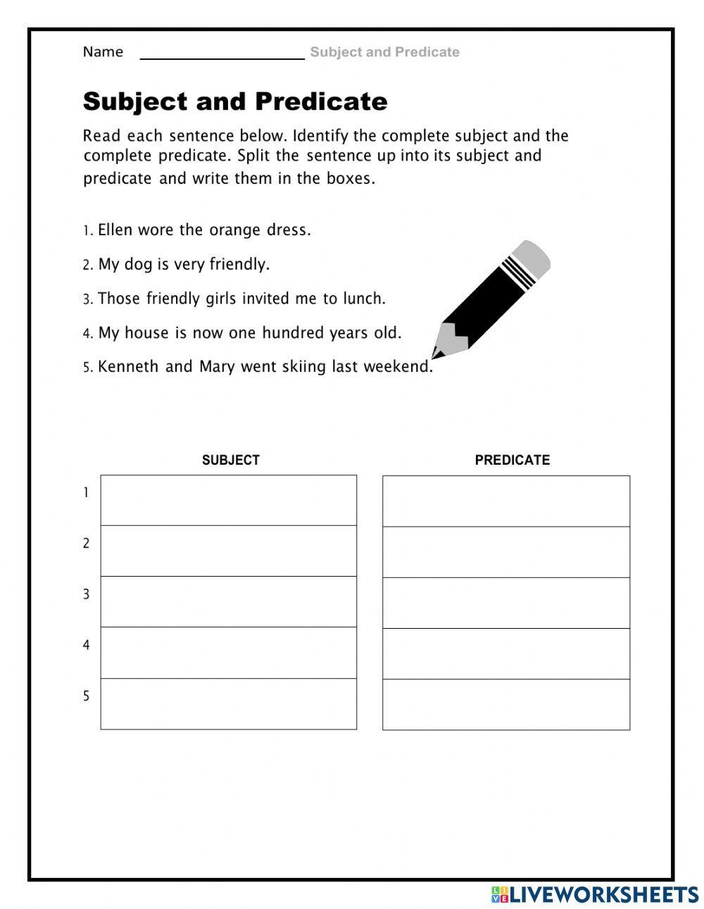 Save 85 Subjects And Predicates Worksheet 58