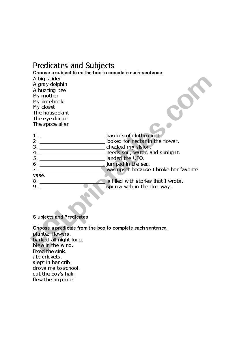 Save 85 Subjects And Predicates Worksheet 62