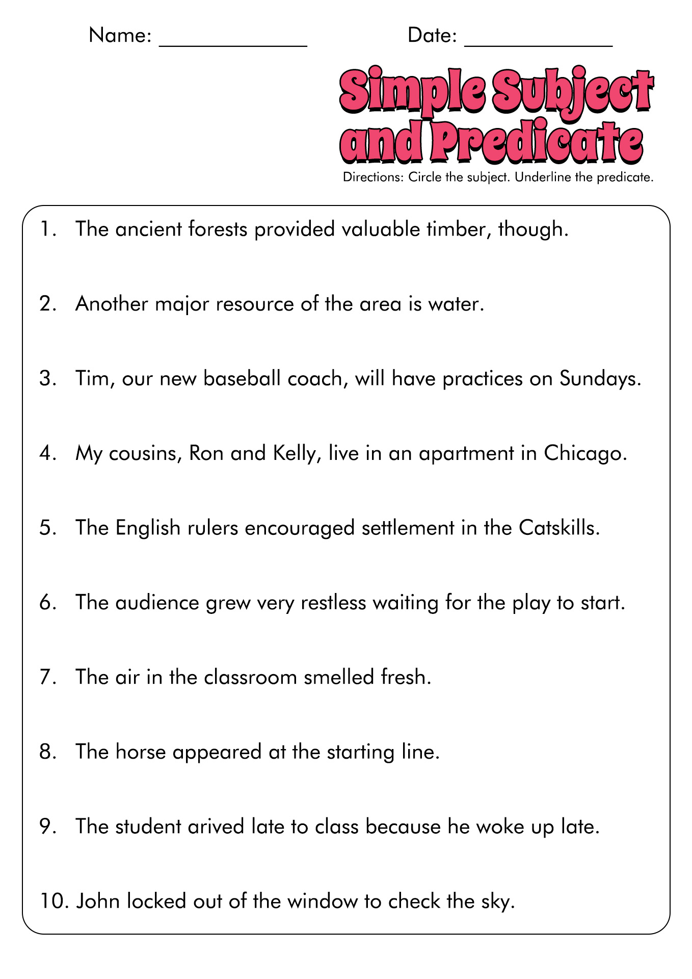 Save 85 Subjects And Predicates Worksheet 67