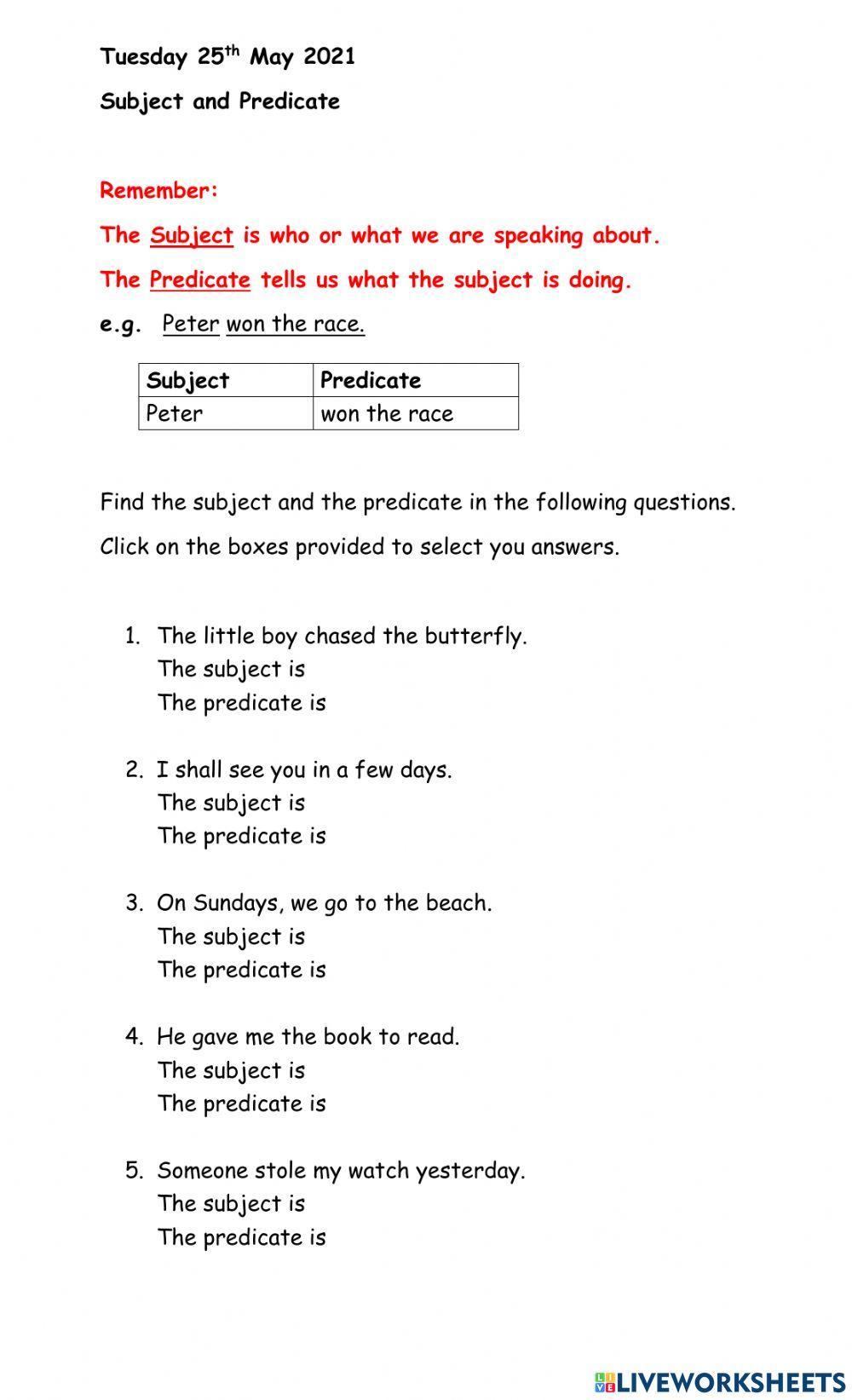 Save 85 Subjects And Predicates Worksheet 69