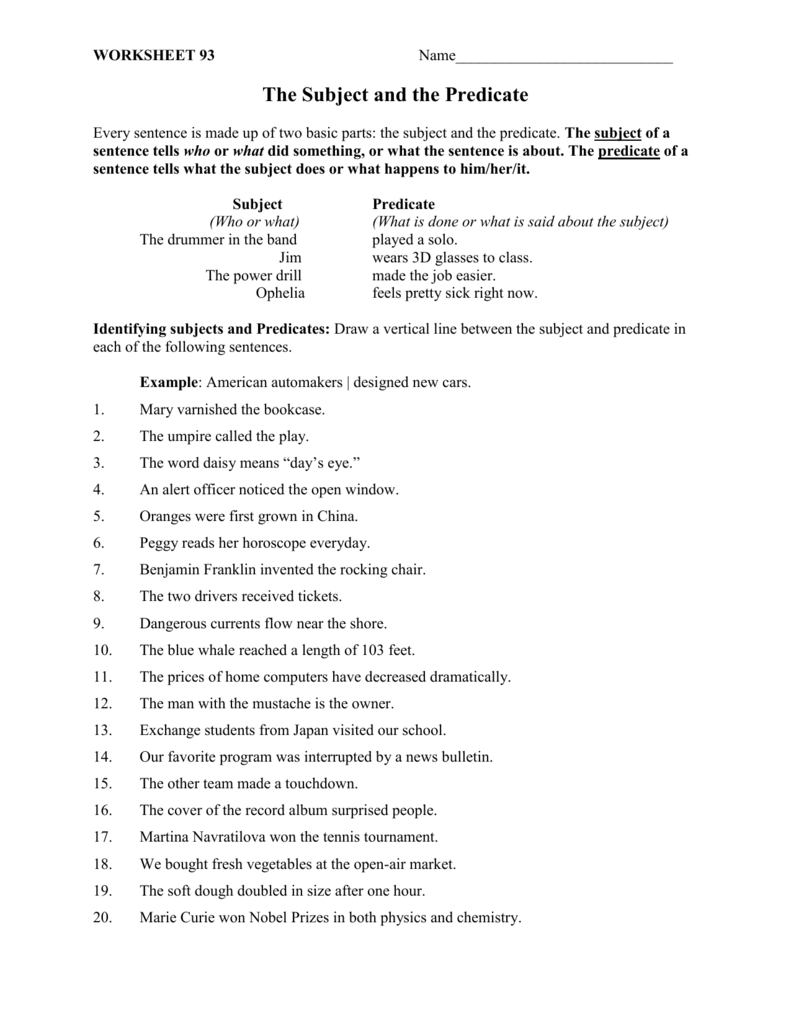 Save 85 Subjects And Predicates Worksheet 71