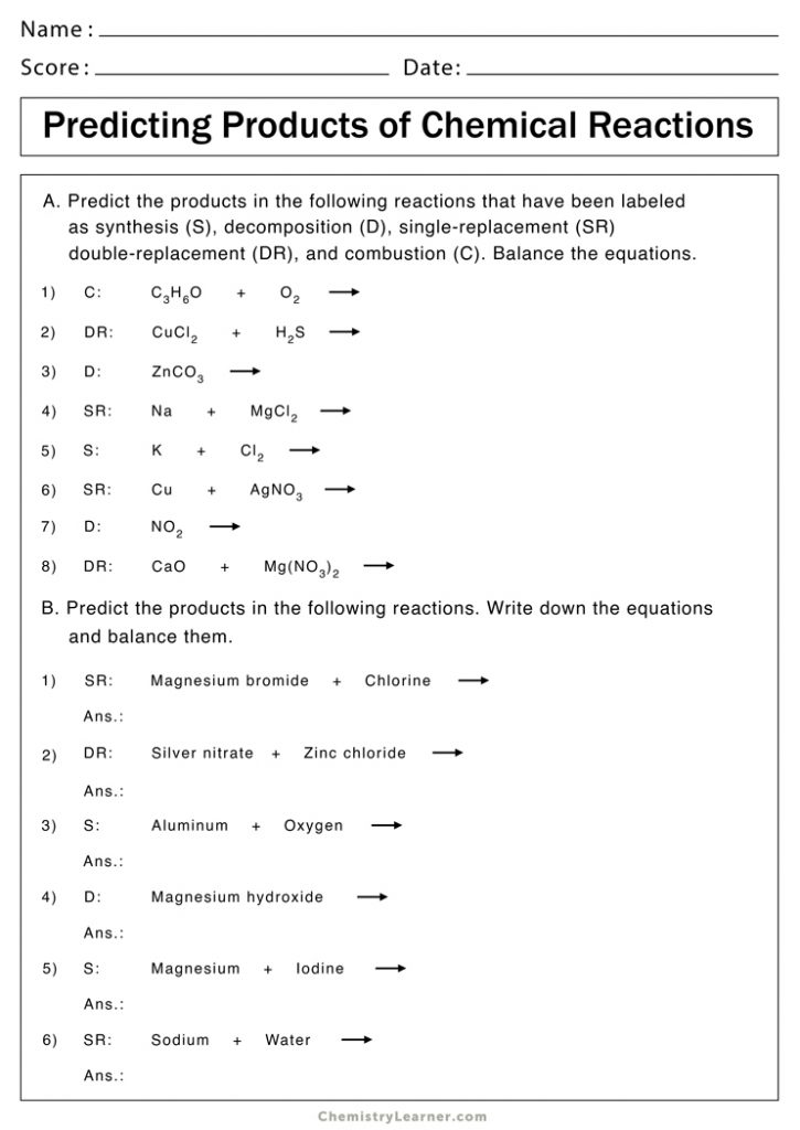 Best 45 Types Of Chemical Reactions Worksheets Ideas 10