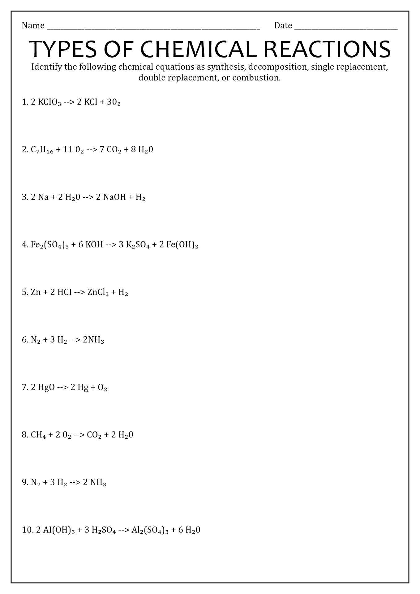 Best 45 Types Of Chemical Reactions Worksheets Ideas 12